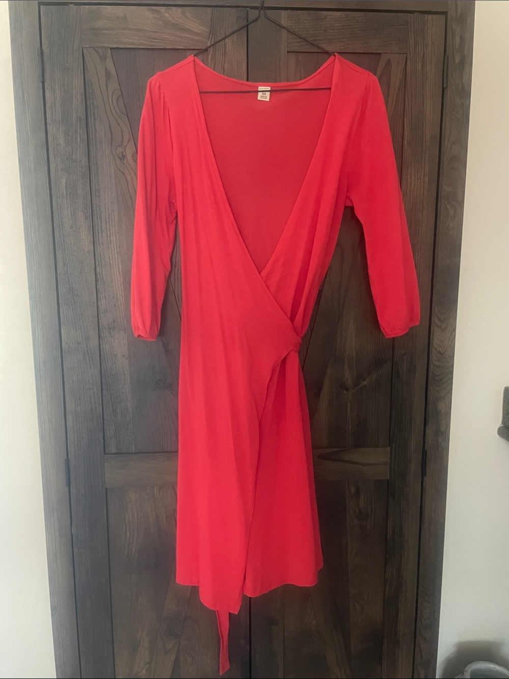 Old Navy Red Wrap Midi Dress with 3/4 Sleeves